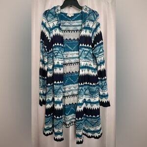 Live and Let Live Teal Hooded Aztec Cardigan Sweater XL